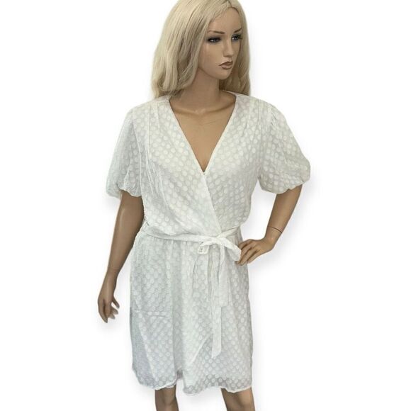 FRAICHE By J Swiss Dot Faux Wrap Minidress In White Size Large NEW - Picture 4 of 15
